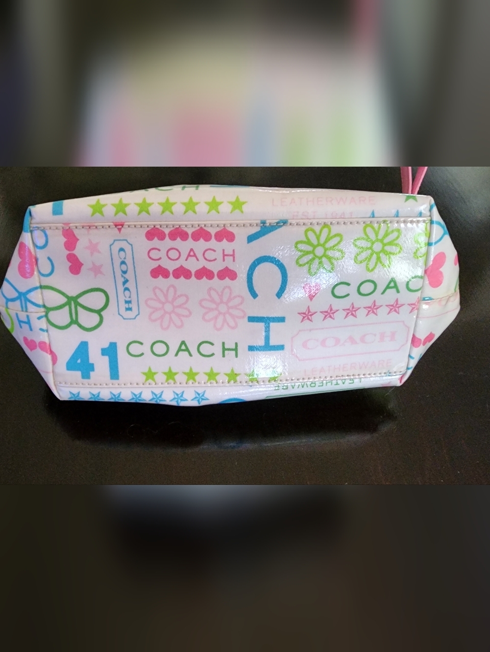 COACH White Multicolor Vinyl  Bag with Pink Trim - Picture 3 of 4